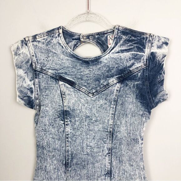 TALE-LORD | VINTAGE Bodycon Stretch Denim Dress Back Cutout Women’s Size 4/5 - Picture 2 of 11